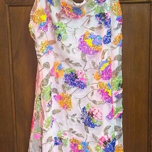 Pale Pink Sequin Floral Slip Dress